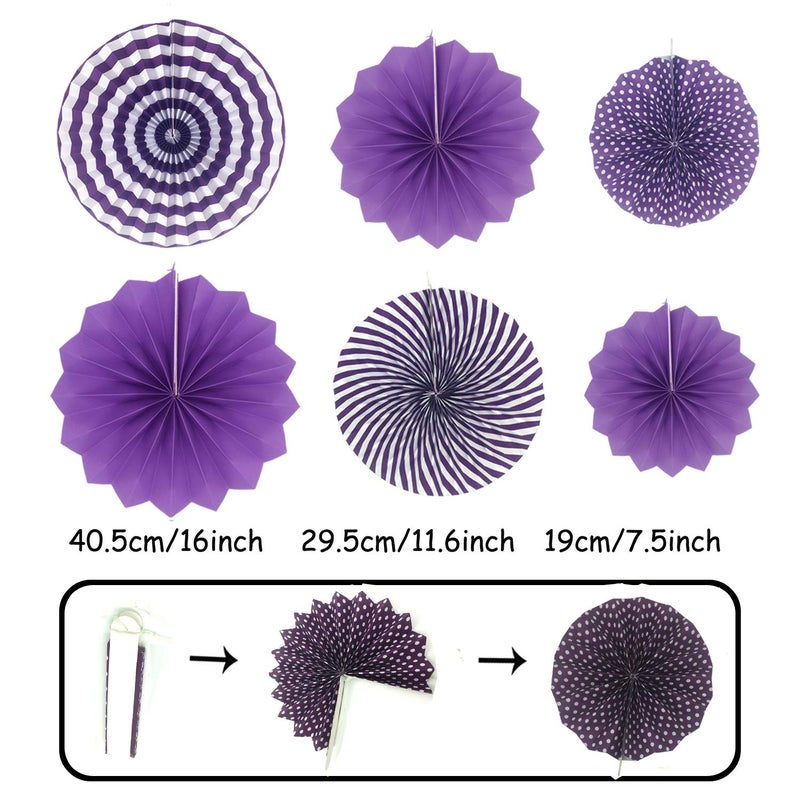 ZERODECO Party Decoration, 21 Pcs Purple and Lavender Hanging Paper Fans, Pom Poms Flowers, Garlands String Polka Dot and Triangle Bunting Flags for Birthday Parties, Wedding, Mermaid Party - Image 2